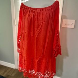 Tantrum Coral off the should dress